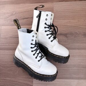 Dr. Martens White Platform Lace-Up Boots with Black Laces